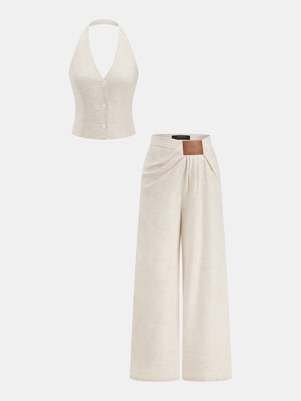 Commense Linen Blend Halter Buttoned Top & Pants Set NWT